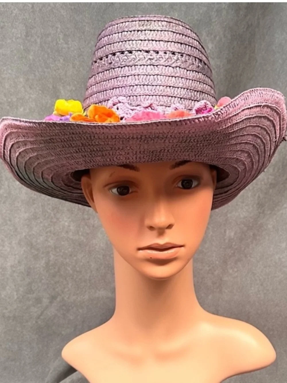 Vintage cowboy hat flowers floral purple western - Picture 5 of 8